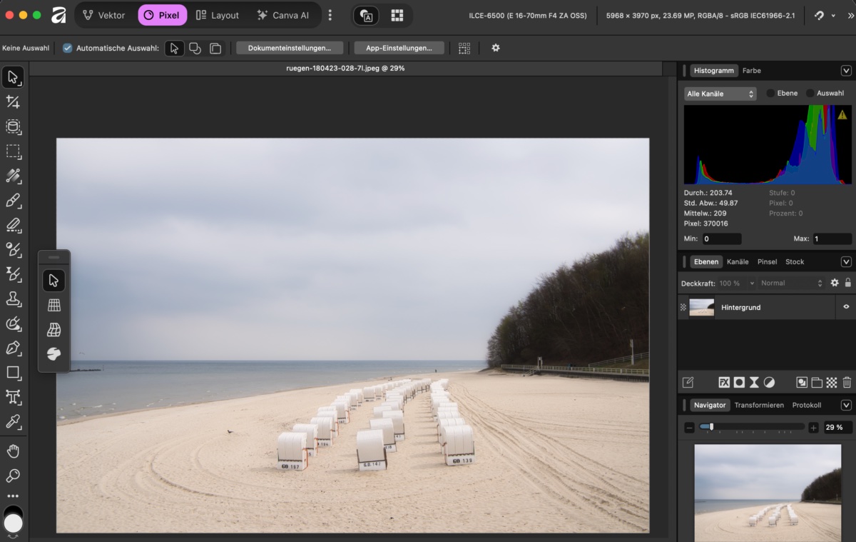 Screenshot Fotobearbeitung mit Affinity.