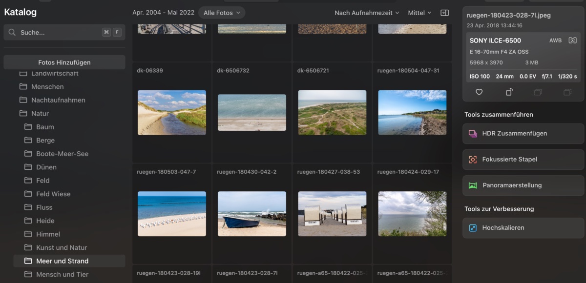 Screenshot Luminar Neo Bildkatalog